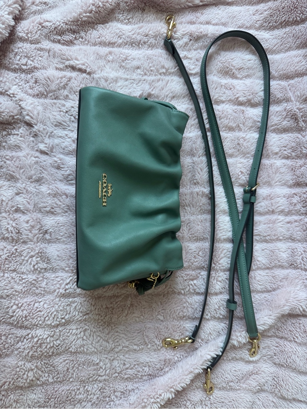 Coach Faye Shoulder Bag With Ruching – Sage Green Leather